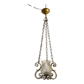 Ceiling lamp wrought iron and glass Spain, 1970s