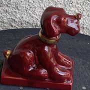 Dog sign CAB in vintage burgundy red enameled ceramic slip, art deco