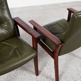 Midcentury Danish set of 6 chairs with armrests in rosewood and leather by Arne Vodder for Sibast