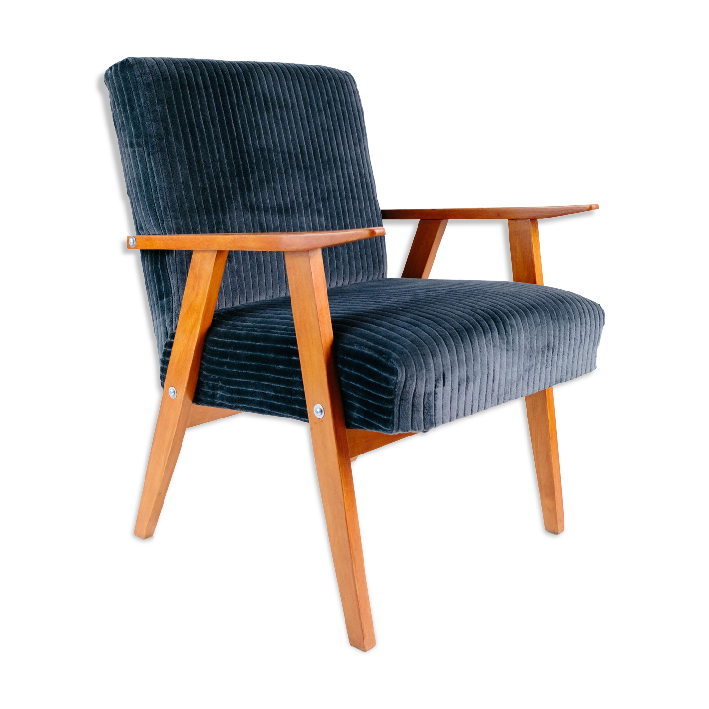 Fauteuil vintage en vélours côtélé
