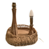 Wicker lamp with 2 lights on wicker tray. 60s.