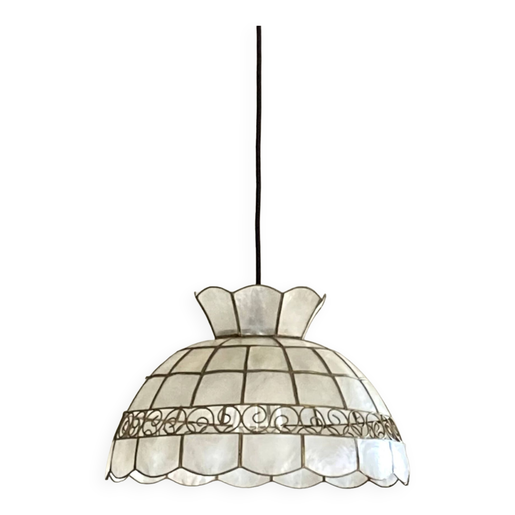 Chandelier suspension lampshade in mother-of-pearl and brass lighting vintage antique ceiling lamp