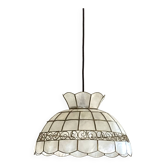 Lustre suspension lampshade in mother-of-pearl and brass vintage ceiling light.