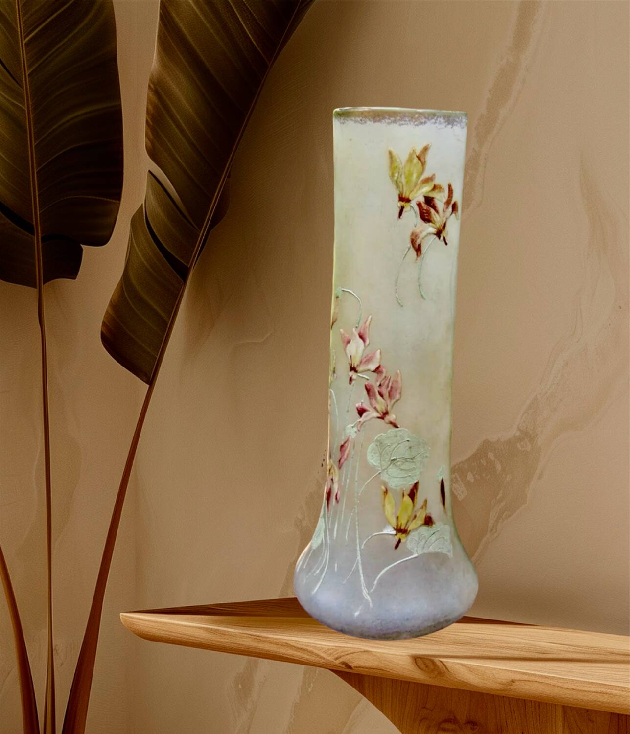 Magnificent Legras Art Nouveau vase from 1900 in frosted enamelled glass.