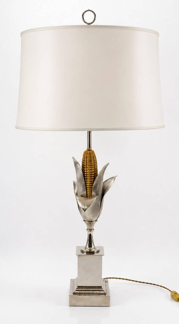 Lamp base Corn ears Maison Charles in silvered bronze 1970