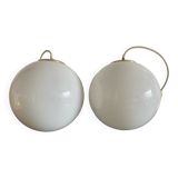 Pair of white Parscot globe pendant lights