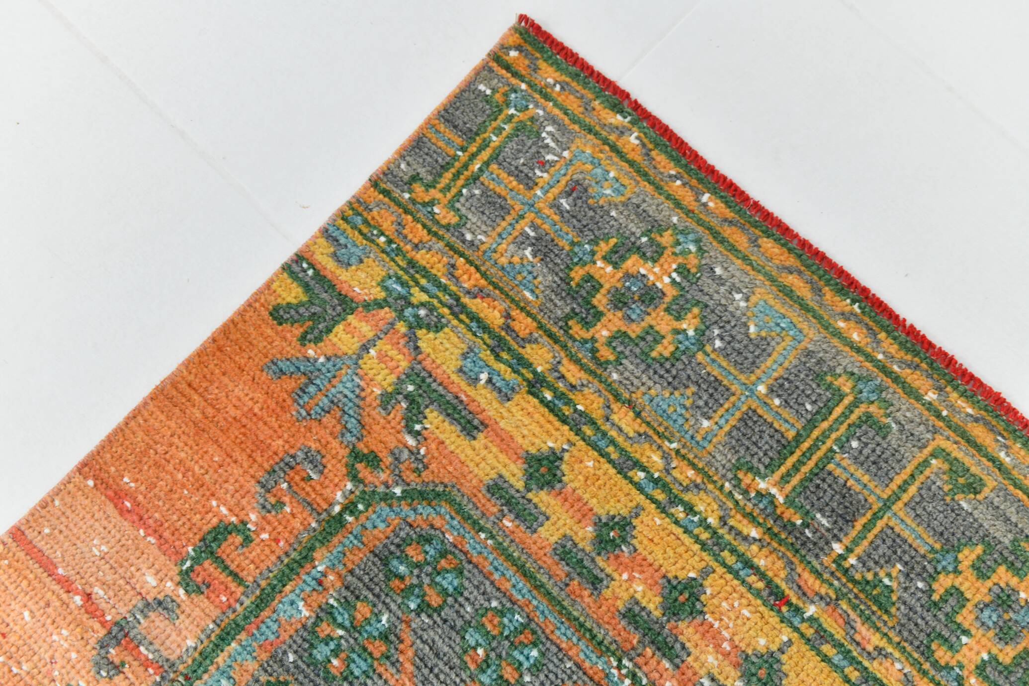 Tapis de couloir vintage antique orange corail, 74 x 334 cm