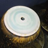 Pair of plant pots and their matching saucer – Brown/ochre marbled decor – 20th century