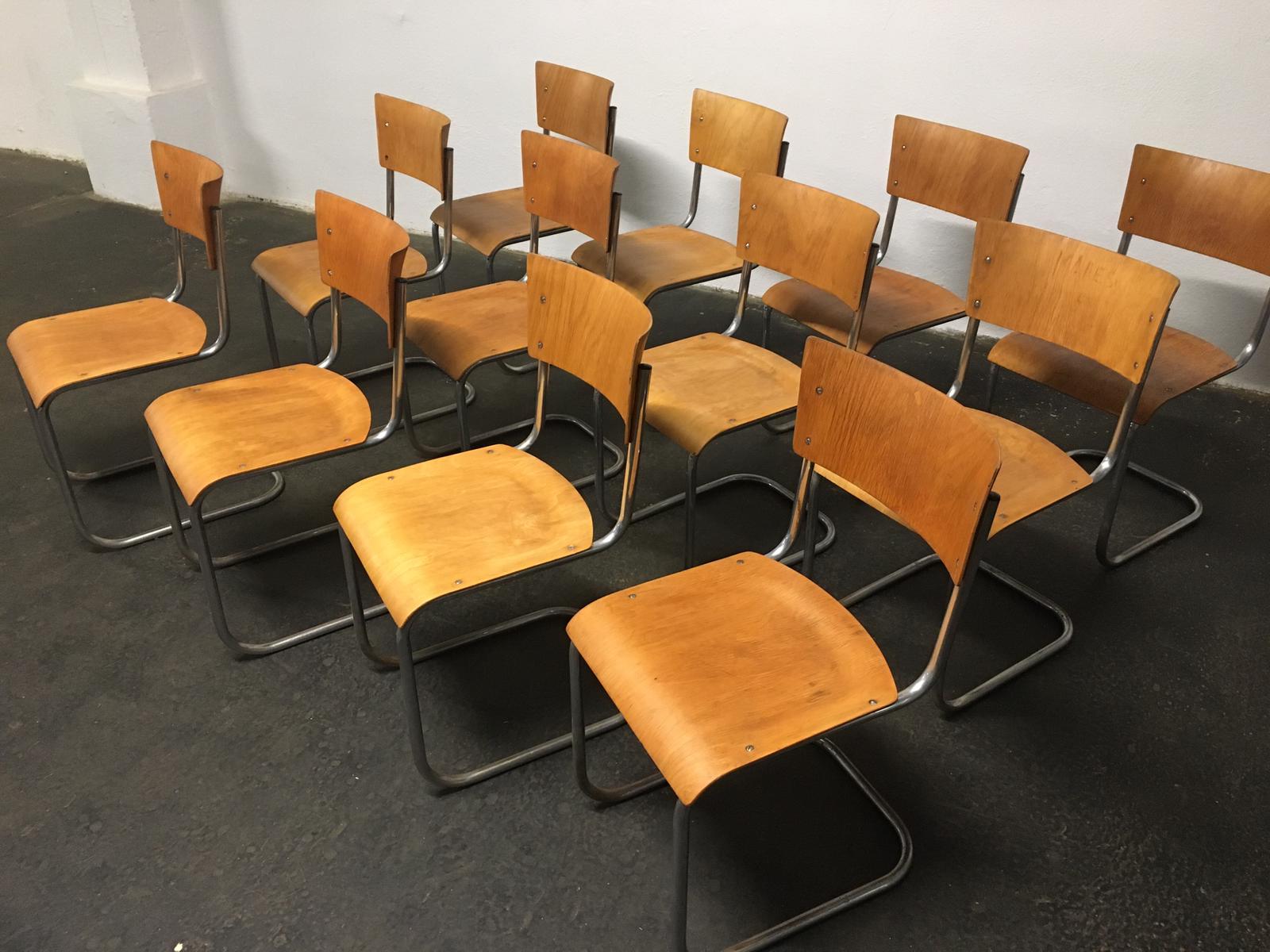 Set of 12 tubular steel chairs Mart Stam