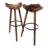 Set of 2 Spanish stools with cowhide, 1960s