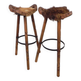 Set of 2 Spanish stools with cowhide, 1960s