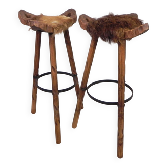 Ensemble de 2 tabourets espagnols en peau de vache, 1960s