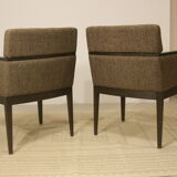 Pair of armchairs cube year 1960 fabric chiné brown color