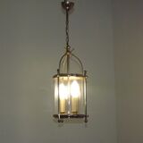 French vintage silver finished brass cylindrical glass 2 light hall lantern 3929