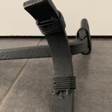 Paire de chenets de cheminée en fer forgé noir français, 1960