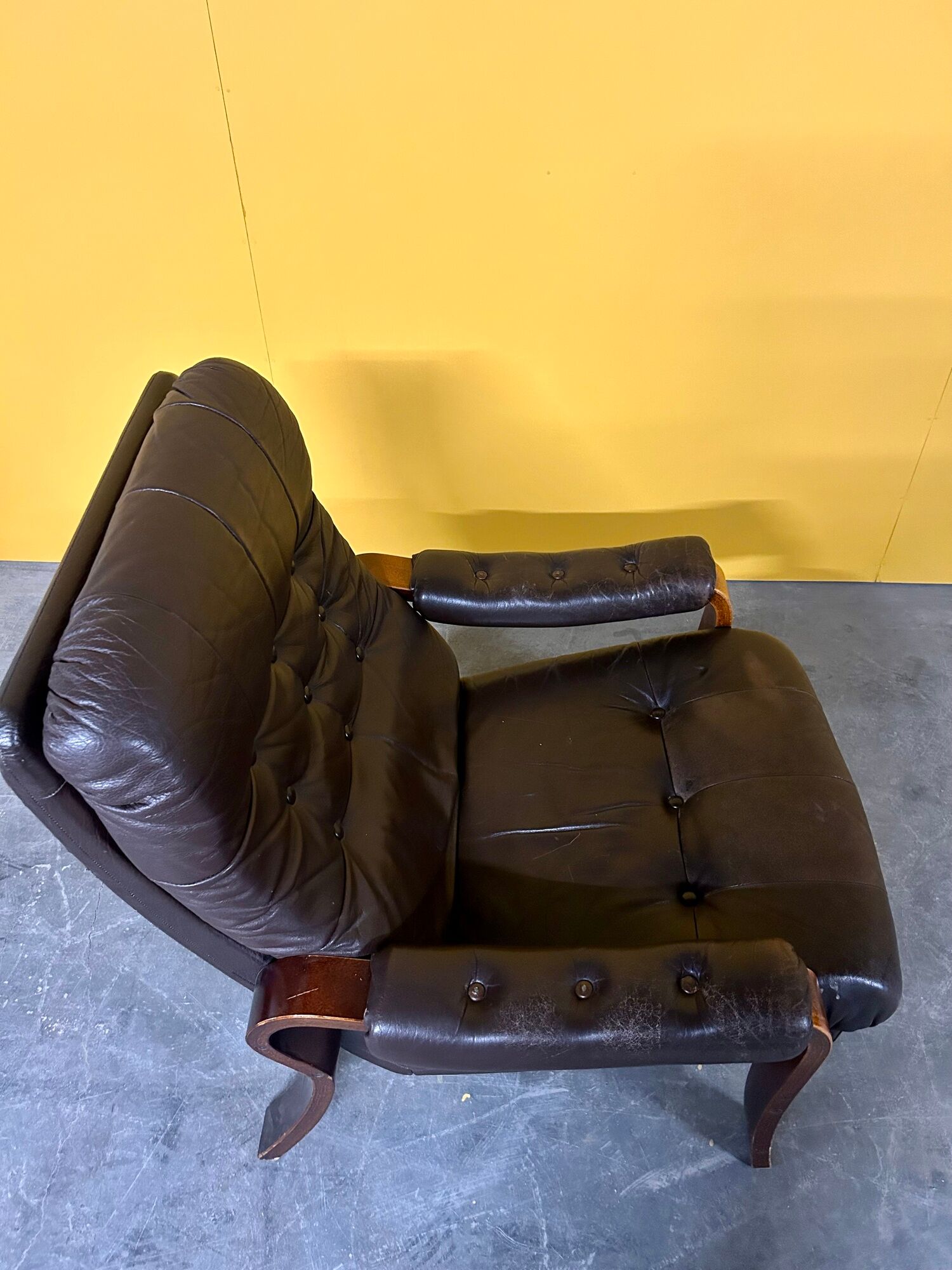 Vintage Scandinavian brown leather armchair 1960s