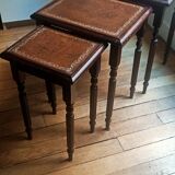 Wood and leather nesting table