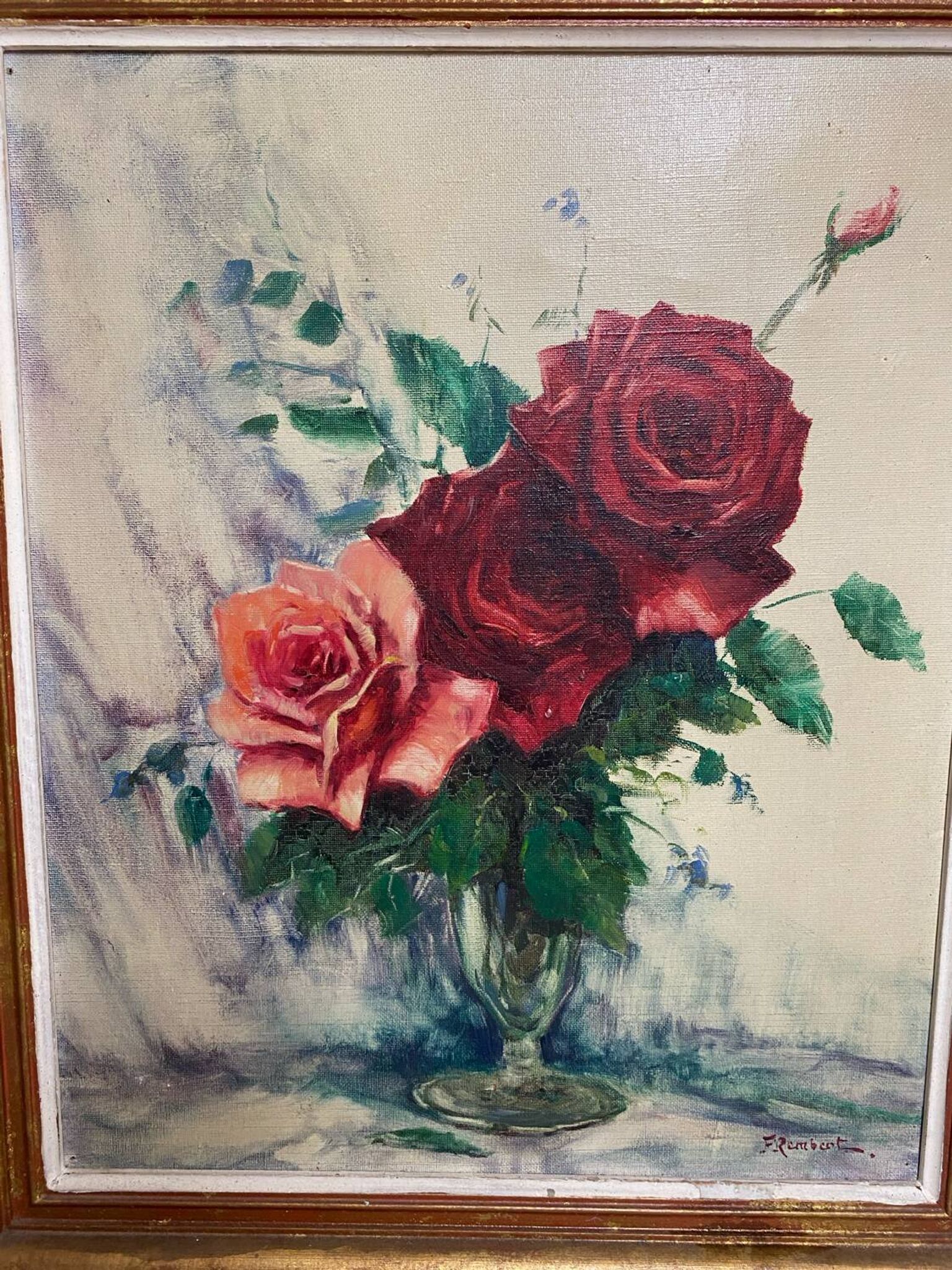 Huile sur toile, nature morte, F.Rembert