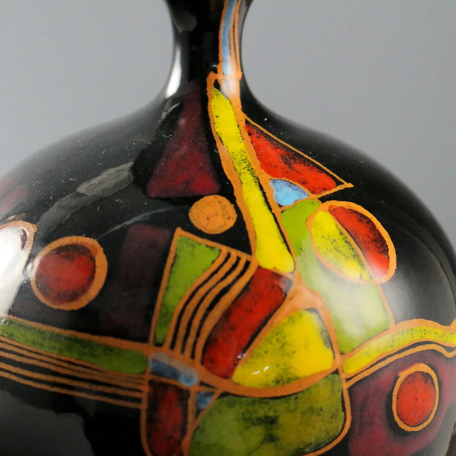 Vintage Verzolini ceramic vase with colourful decoration, Italy, 1970s.