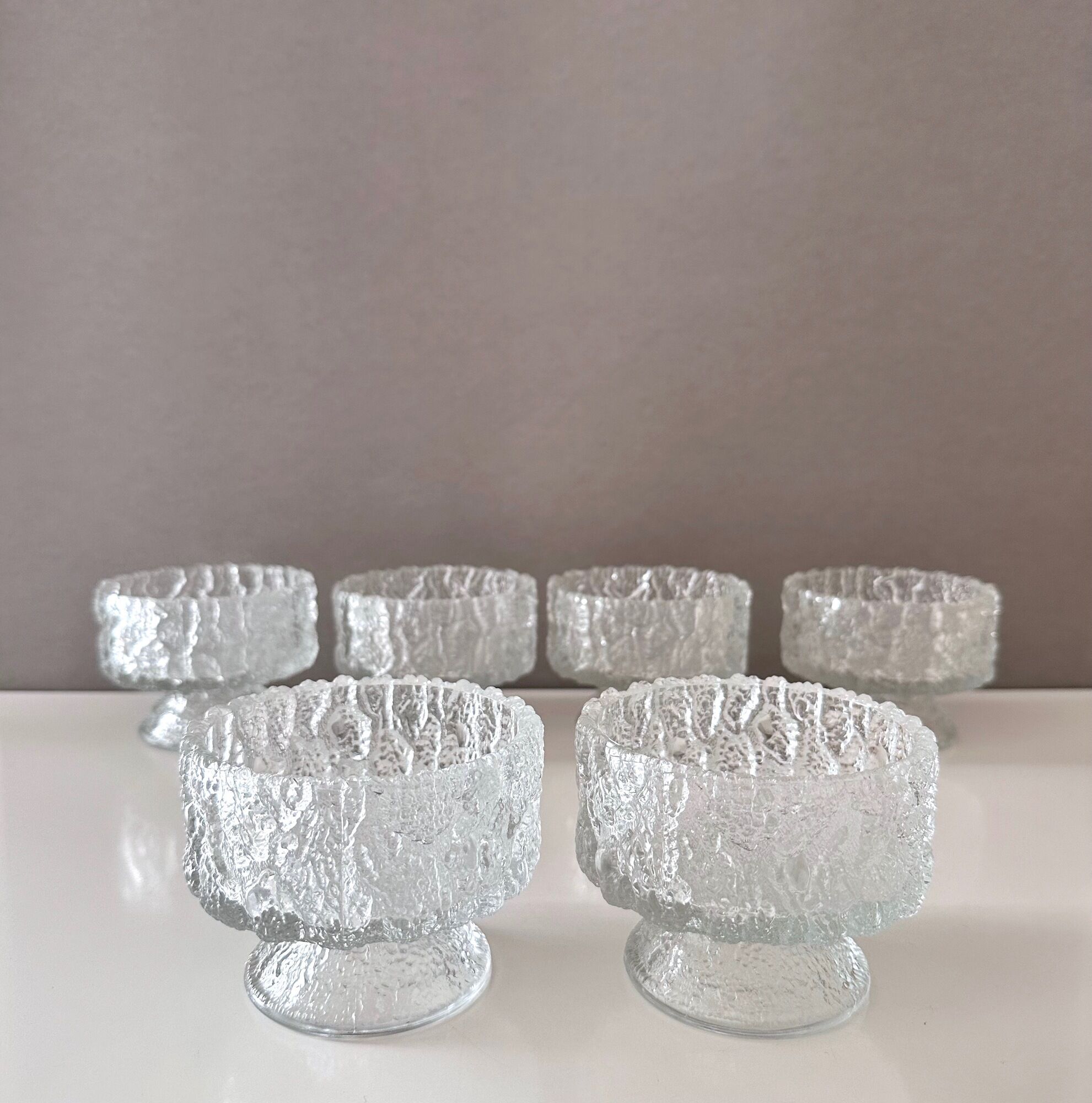 Set of 6 dessert bowls ice glass, glass bowls, Scandinavian Design.