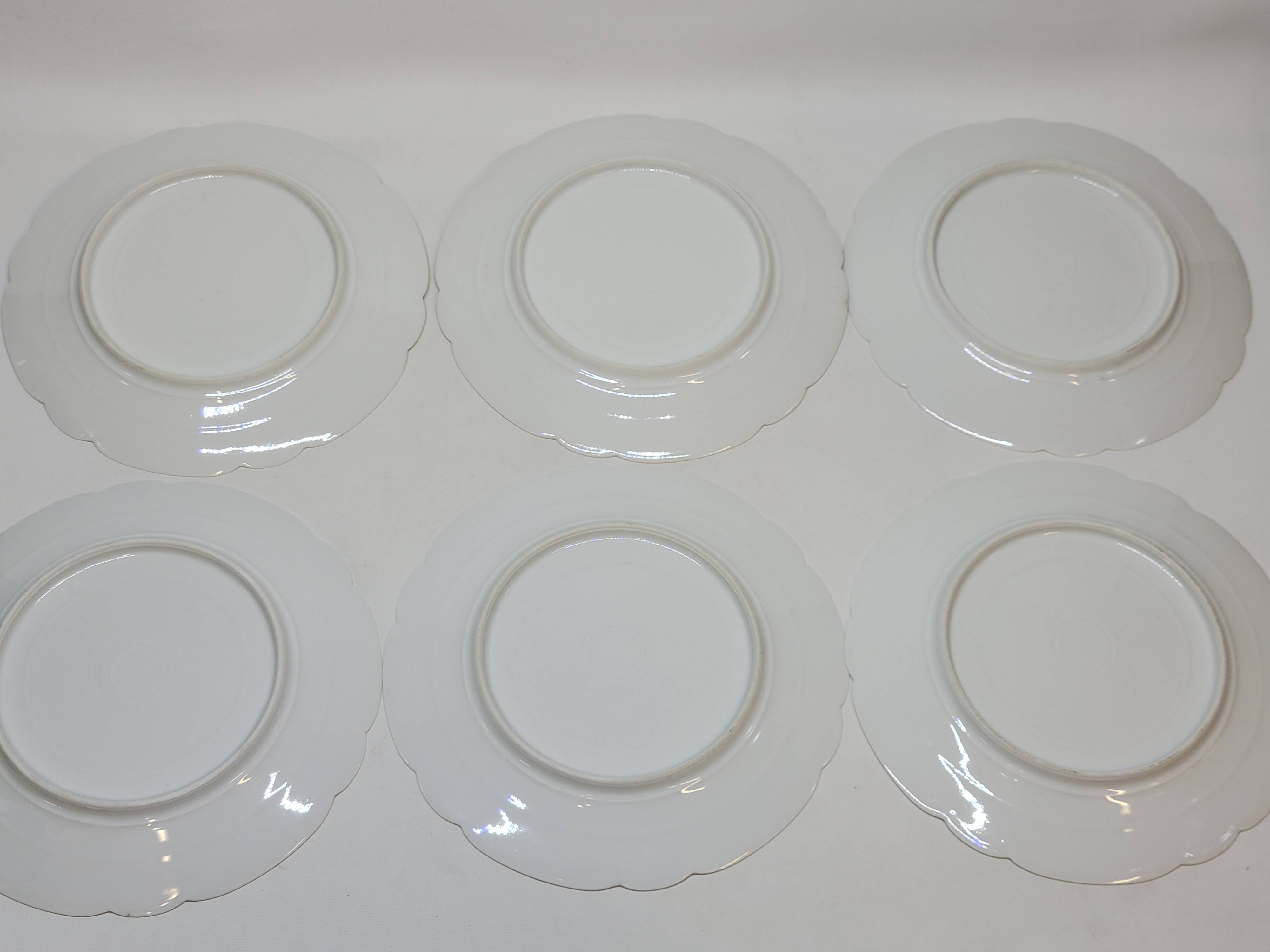 6 Superb Antique 19th Century White Porcelain Plates with Bird Decor