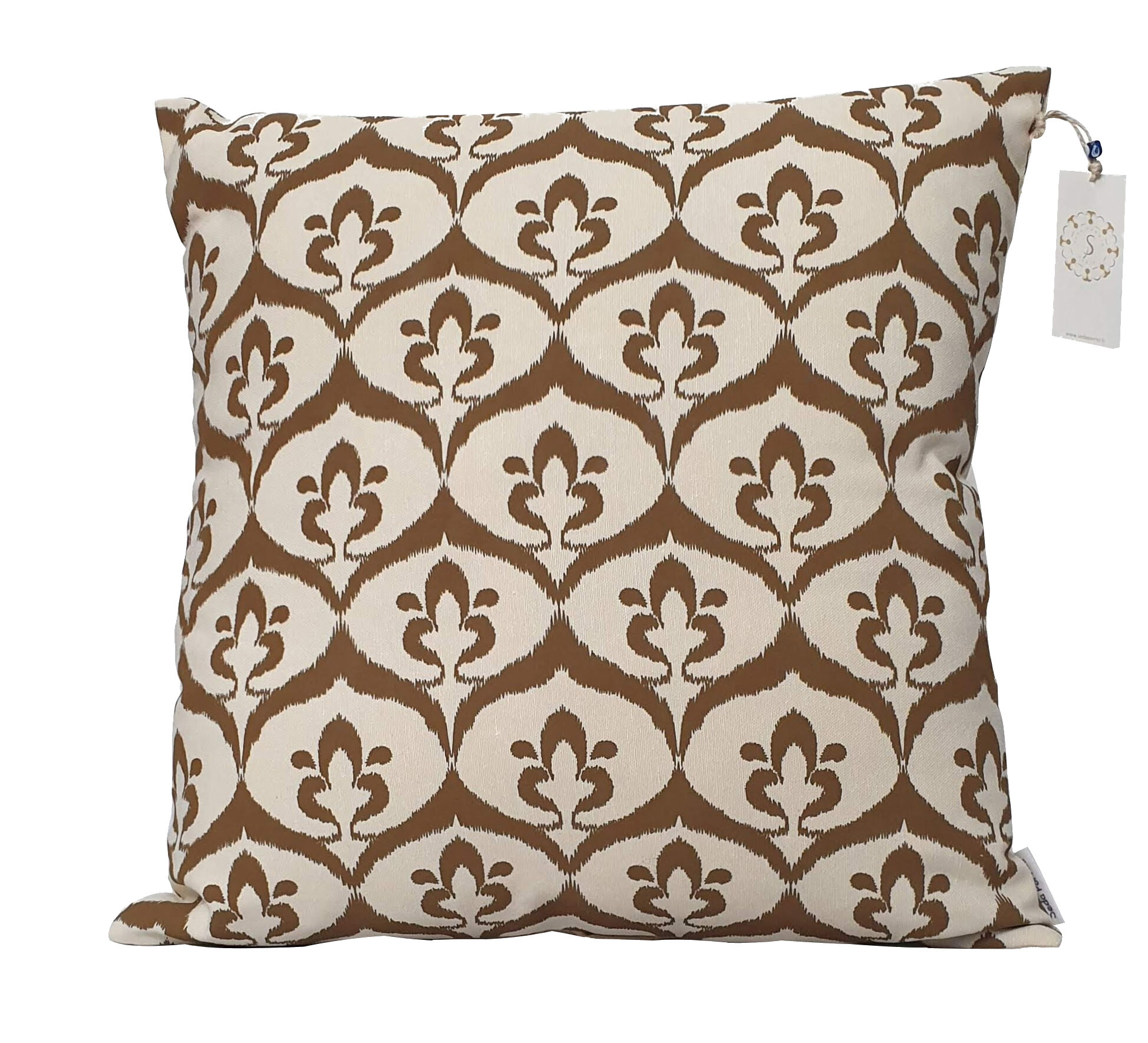 Ivory / olive ikat style ottoman cushion cover - 50 x 50