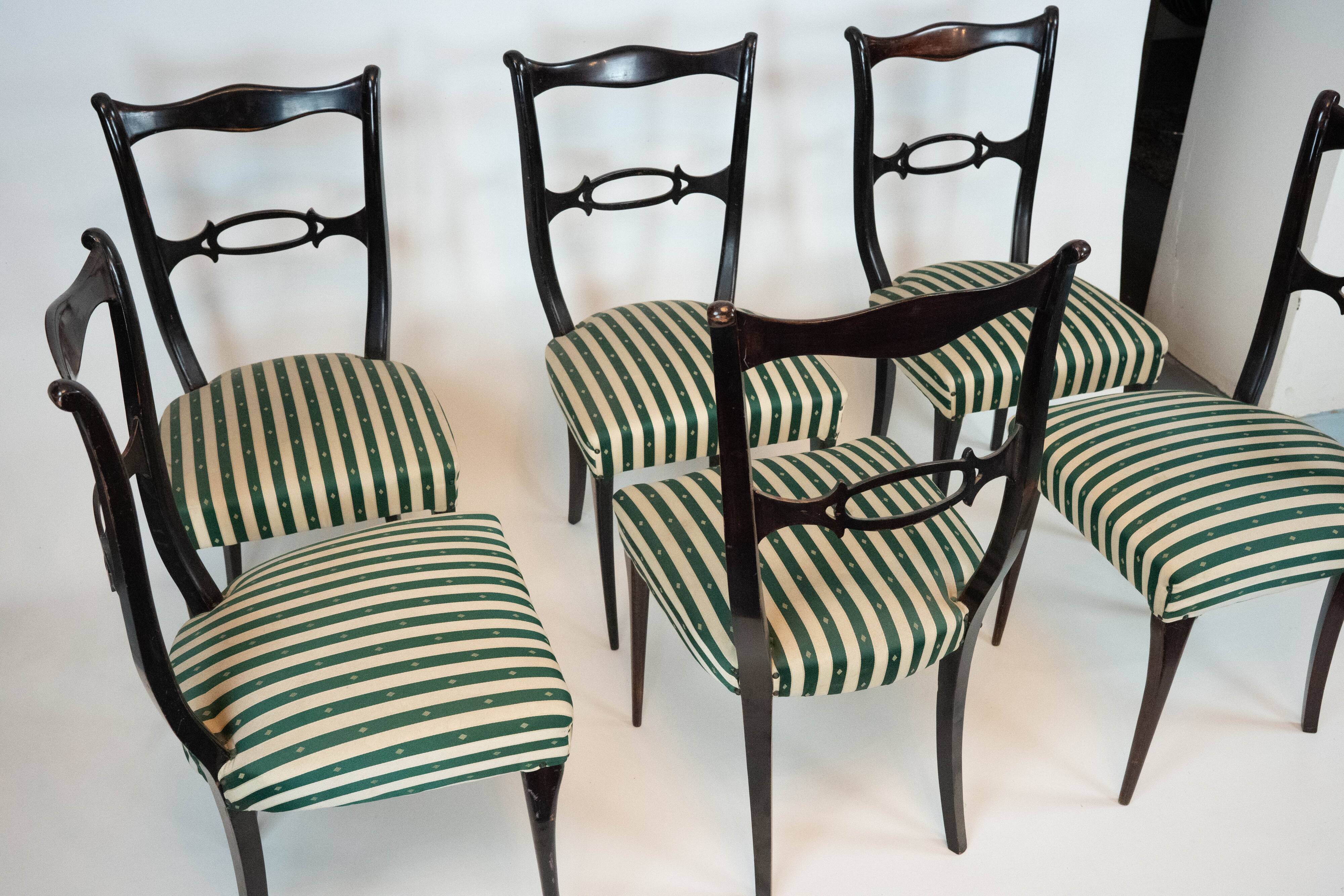 Mid-Century set of six dining chairs attributed to Paolo Buffa. Italy 1950s