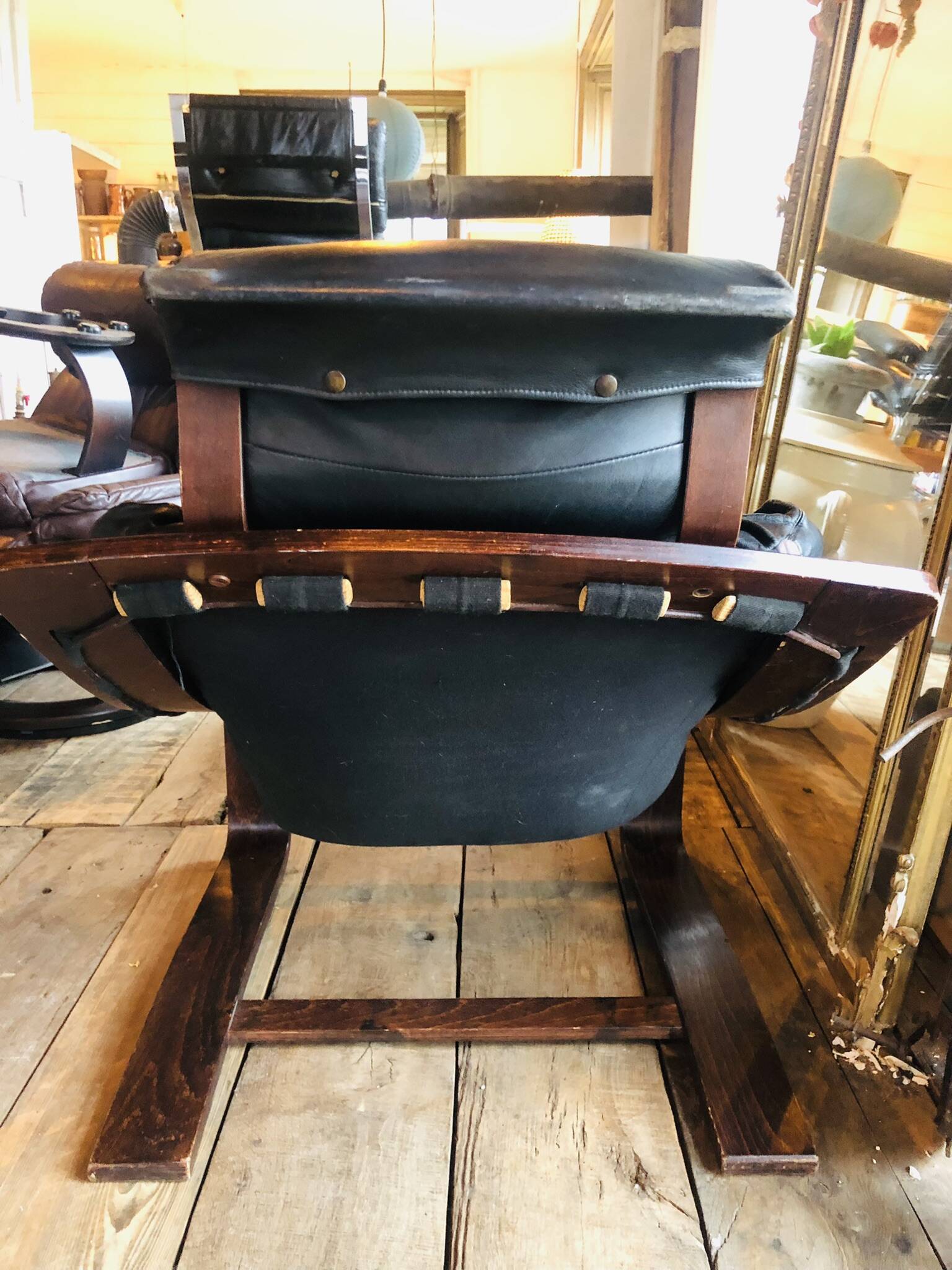 "Kroken" armchair in leather by Ake Fribytter for Nelo Möbel Sweden 1970