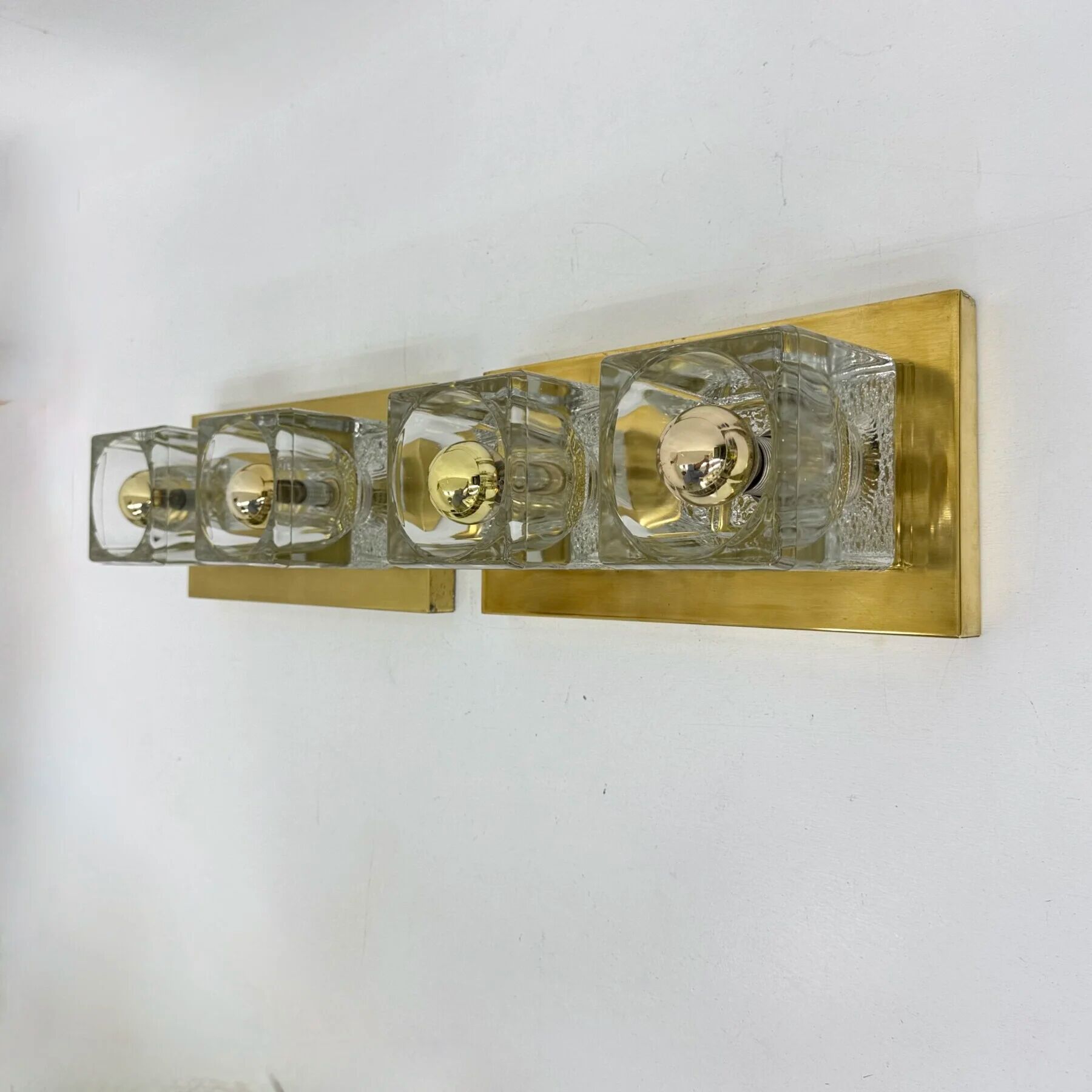 Pair of Peil & Putzler ice cube glass wall lamps, 1970s