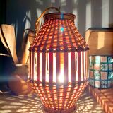 Pendant lamp, fabric cable 2 m, Asian bamboo, 1980