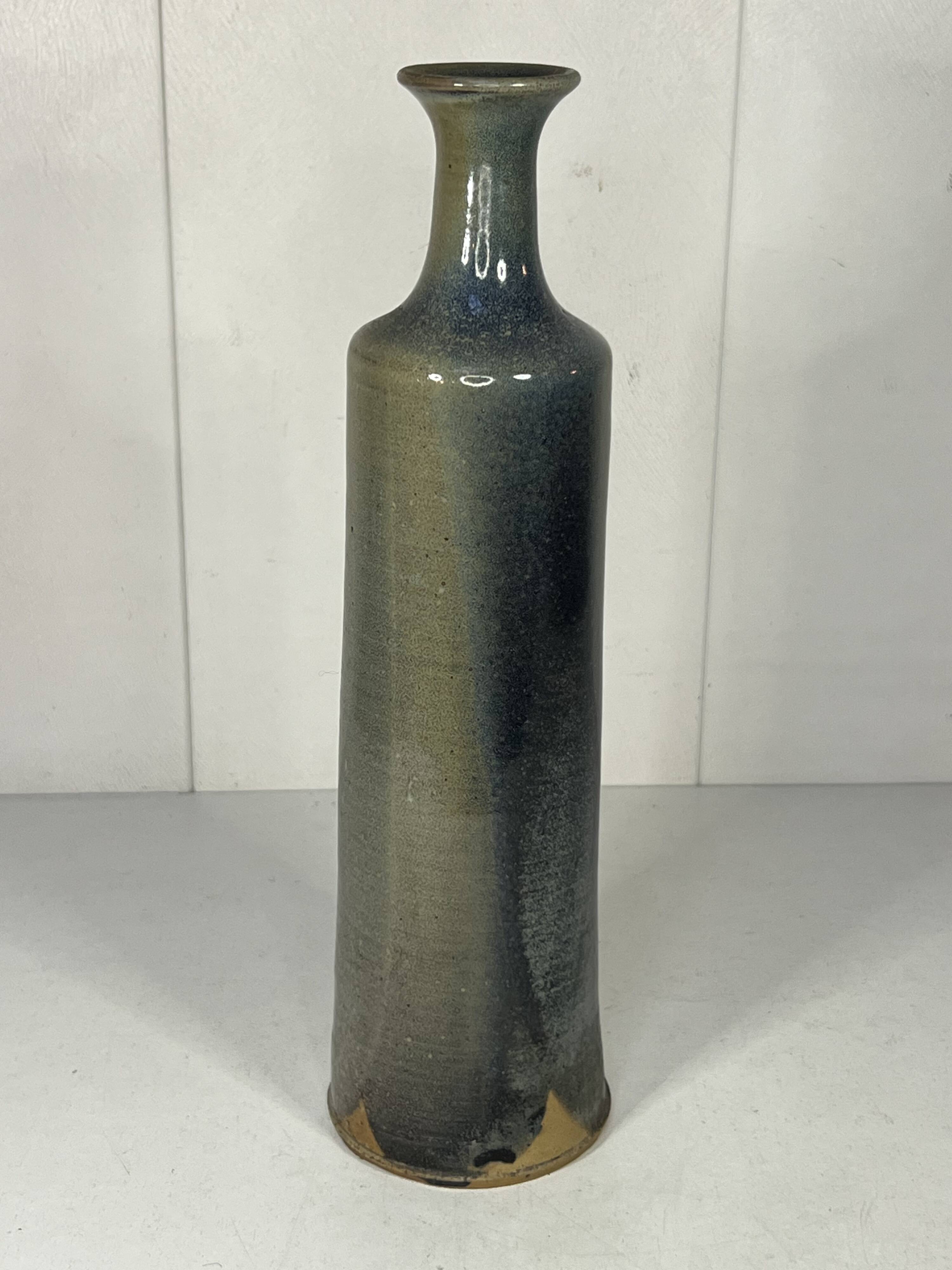 Bottle-shaped vase in glazed stoneware, 20th century design, H: 28cm