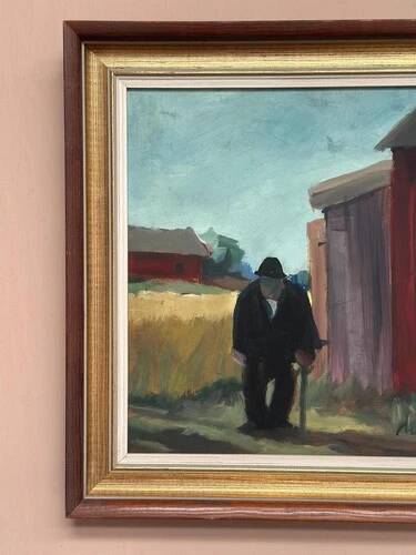 Swedish Oil on panel "man standing" by Svan Grandin, Vintage & Framed 40×38cm