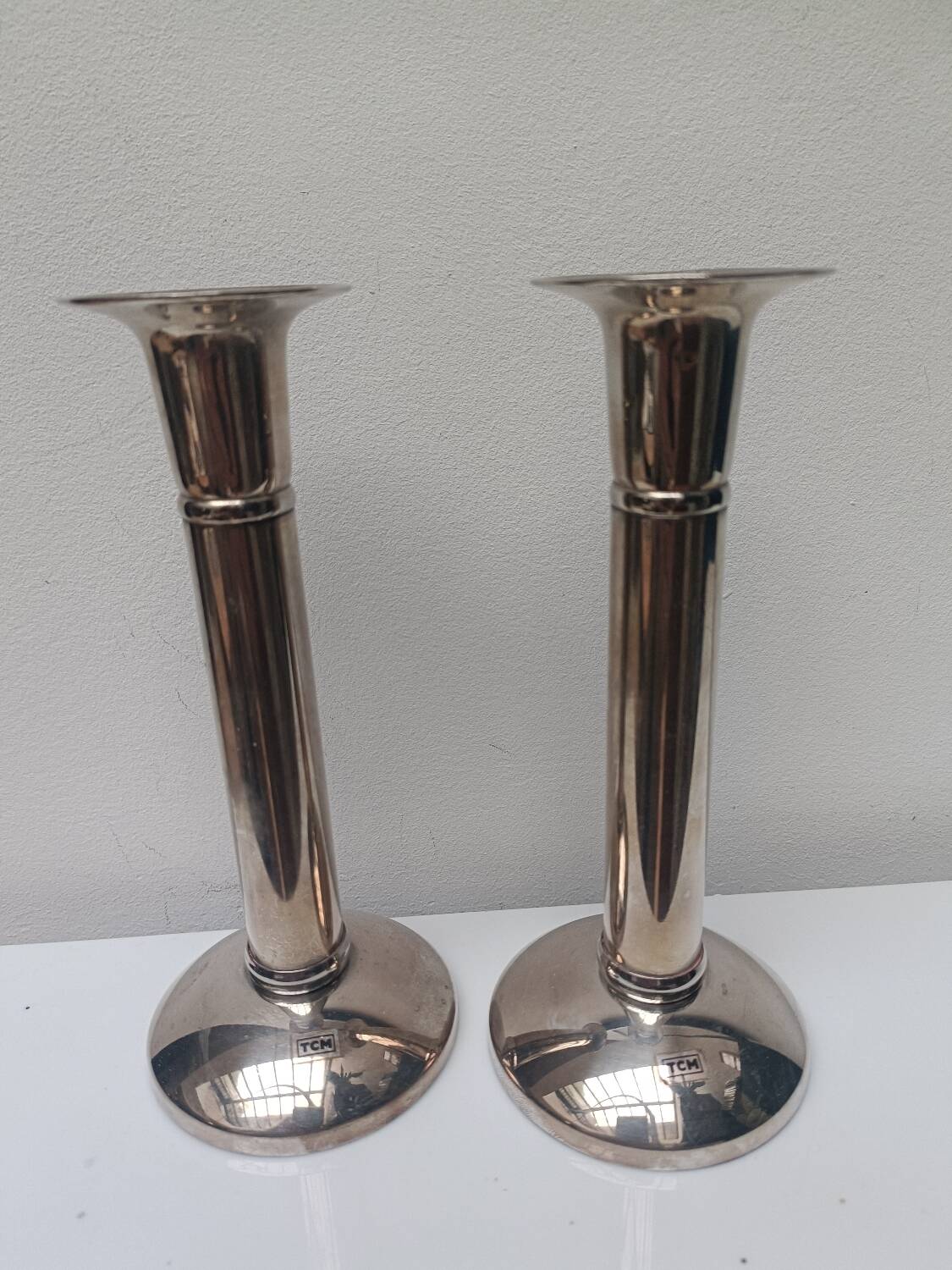 Pair of silver-plated candlesticks