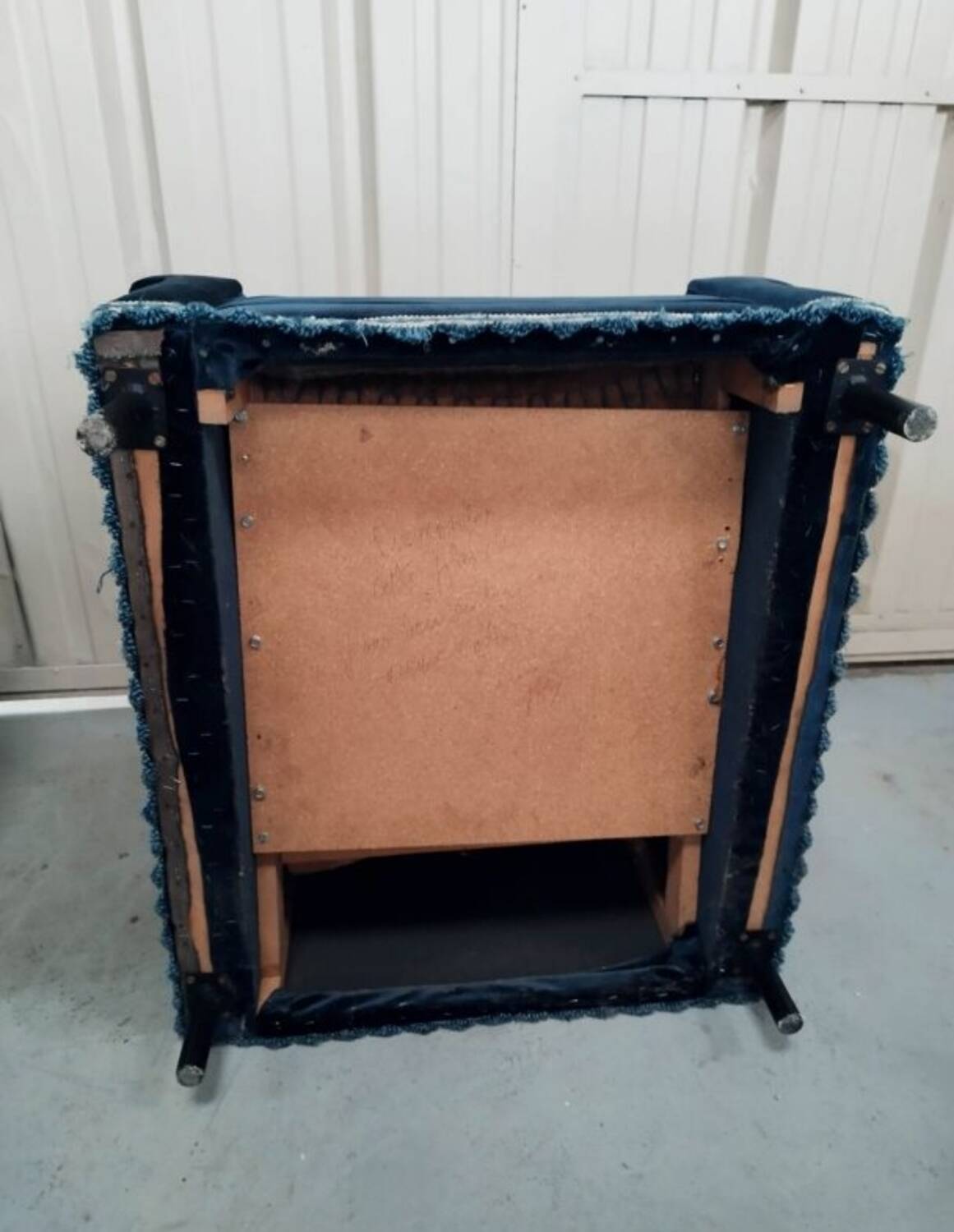 Pair of navy blue velvet club armchairs