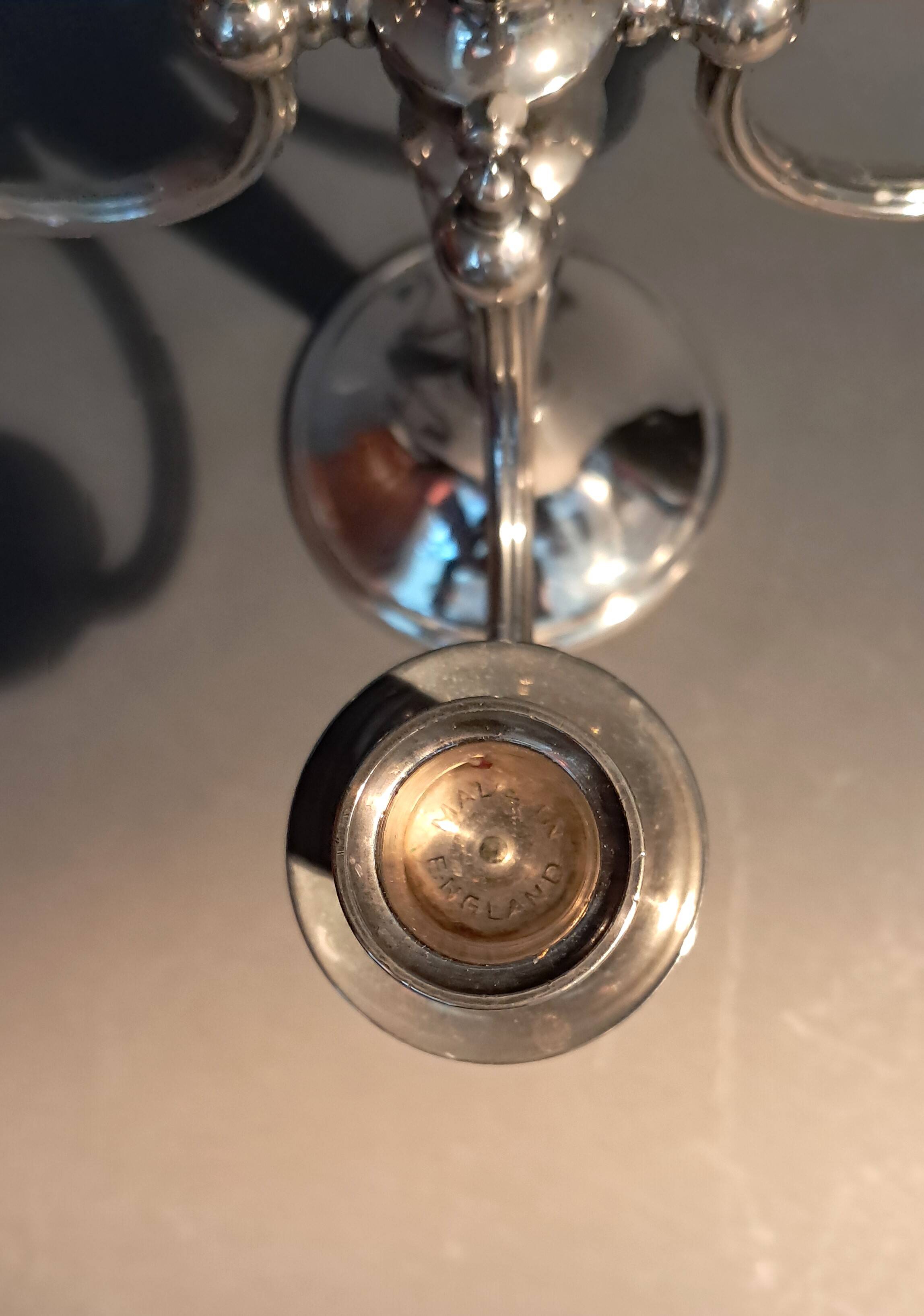 Silver plated 5 candle chandelier, England 1960.