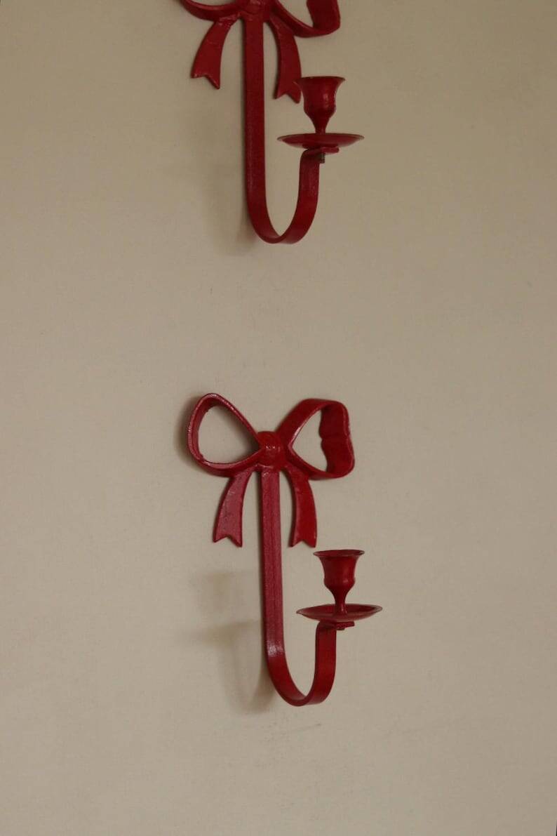 Pair of Vintage Swedish Brass Bow Candle Holder