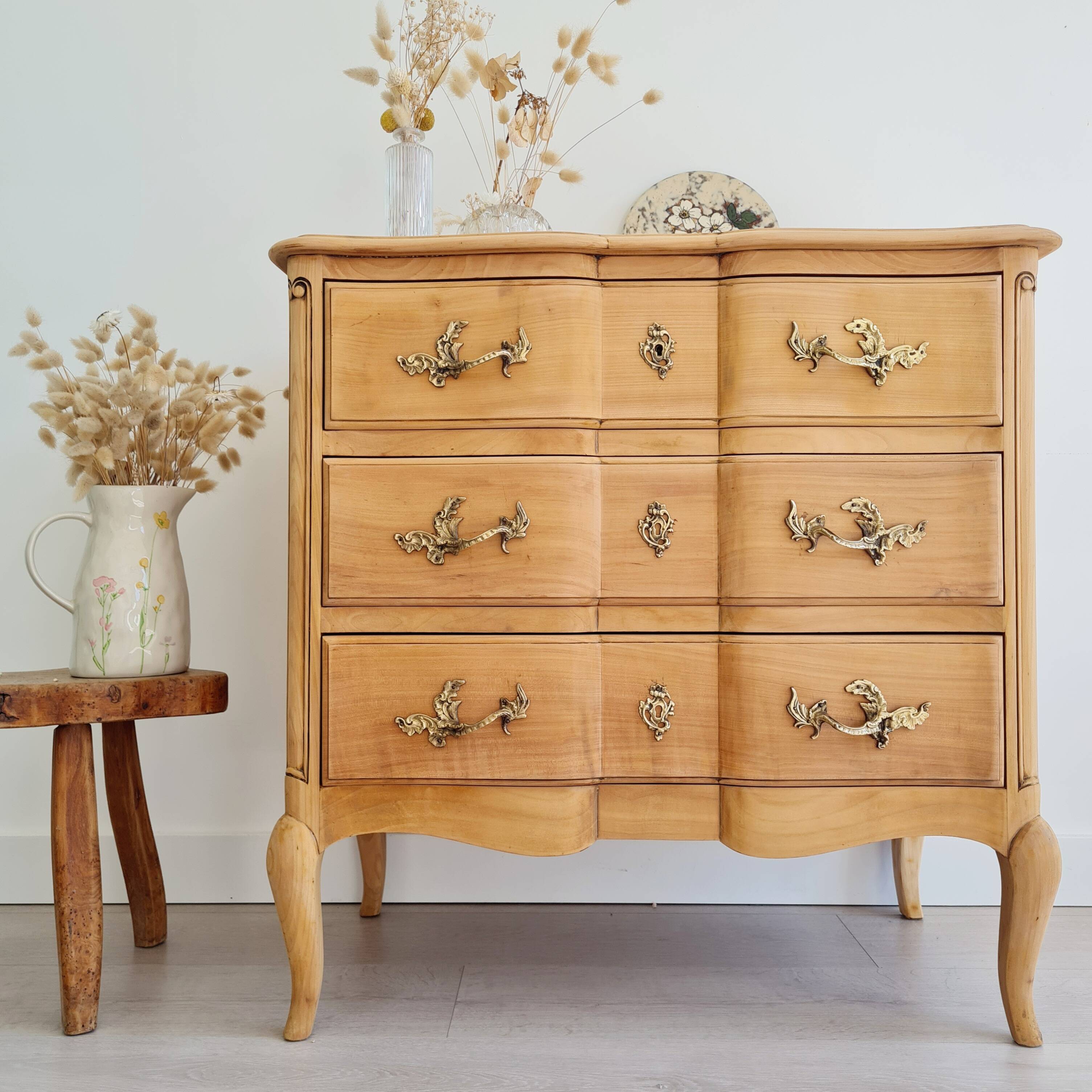 Crossbow chest of drawers in raw wood - 3 drawers - Louis XV style