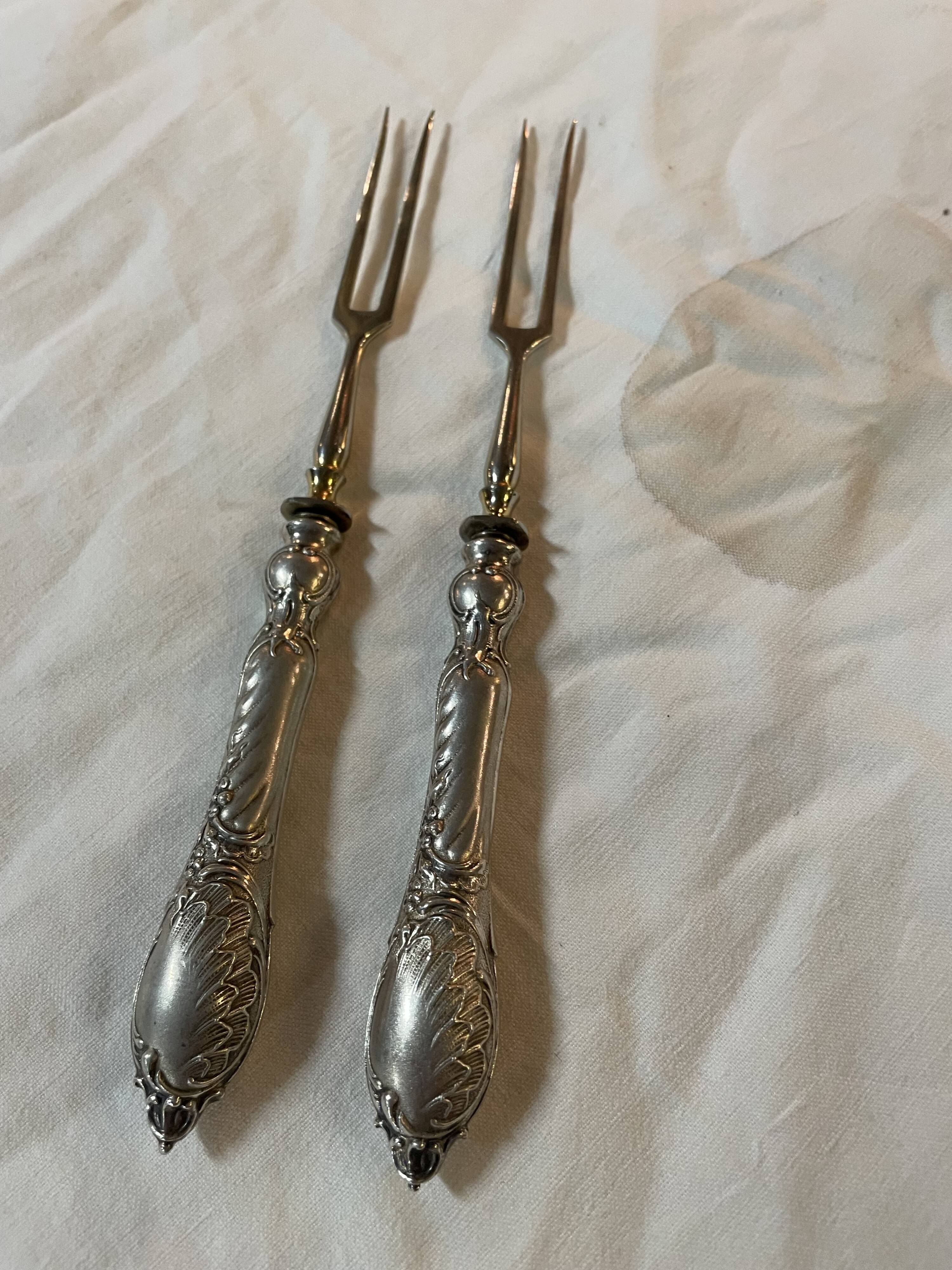 Pair of silver charcuterie forks