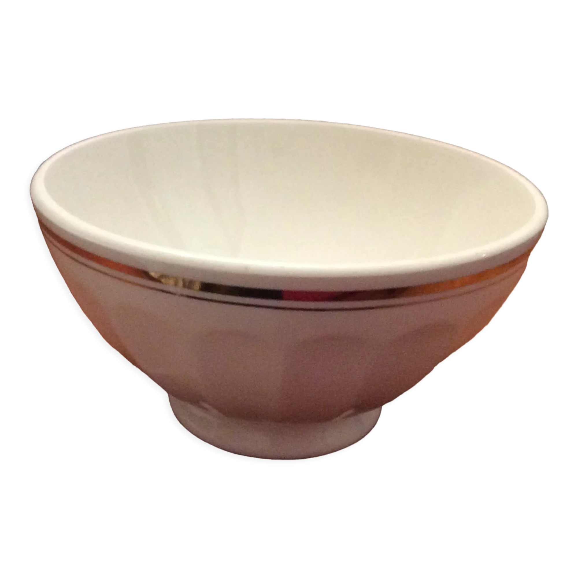 Old white bowl with faceted golden edging - vintage