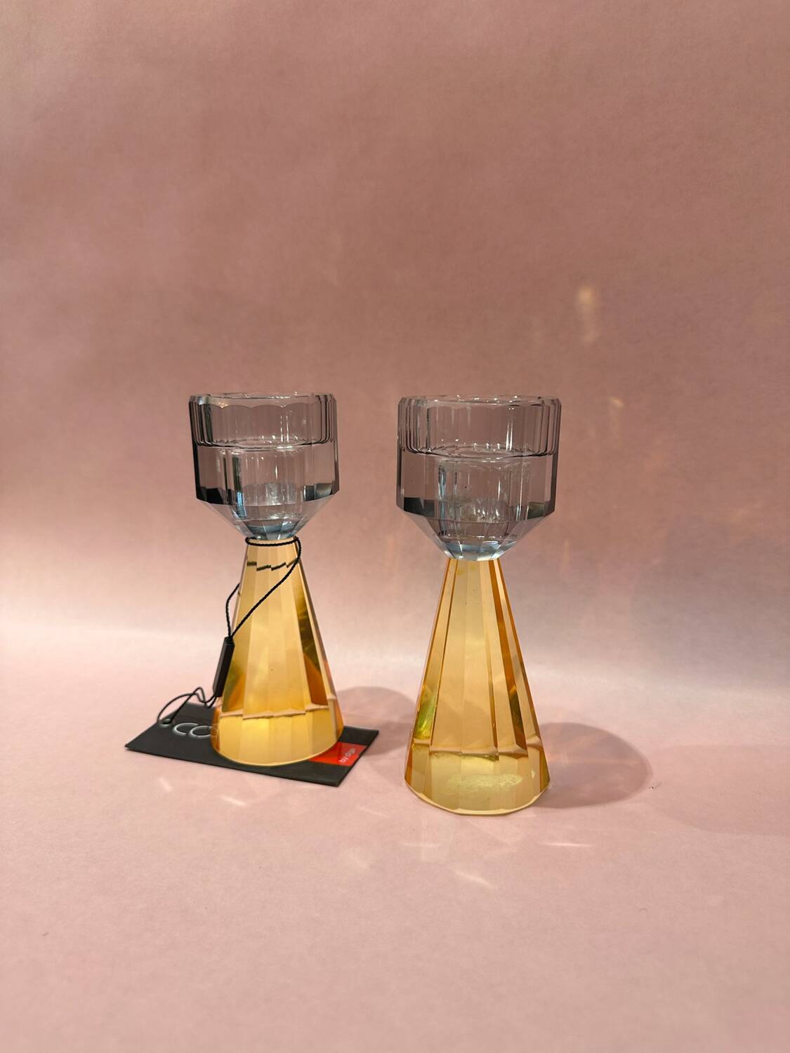 Blue and yellow crystal candle holders