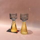 Blue and yellow crystal candle holders