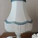 Alabaster lamp, satin white and blue pagoda shade.