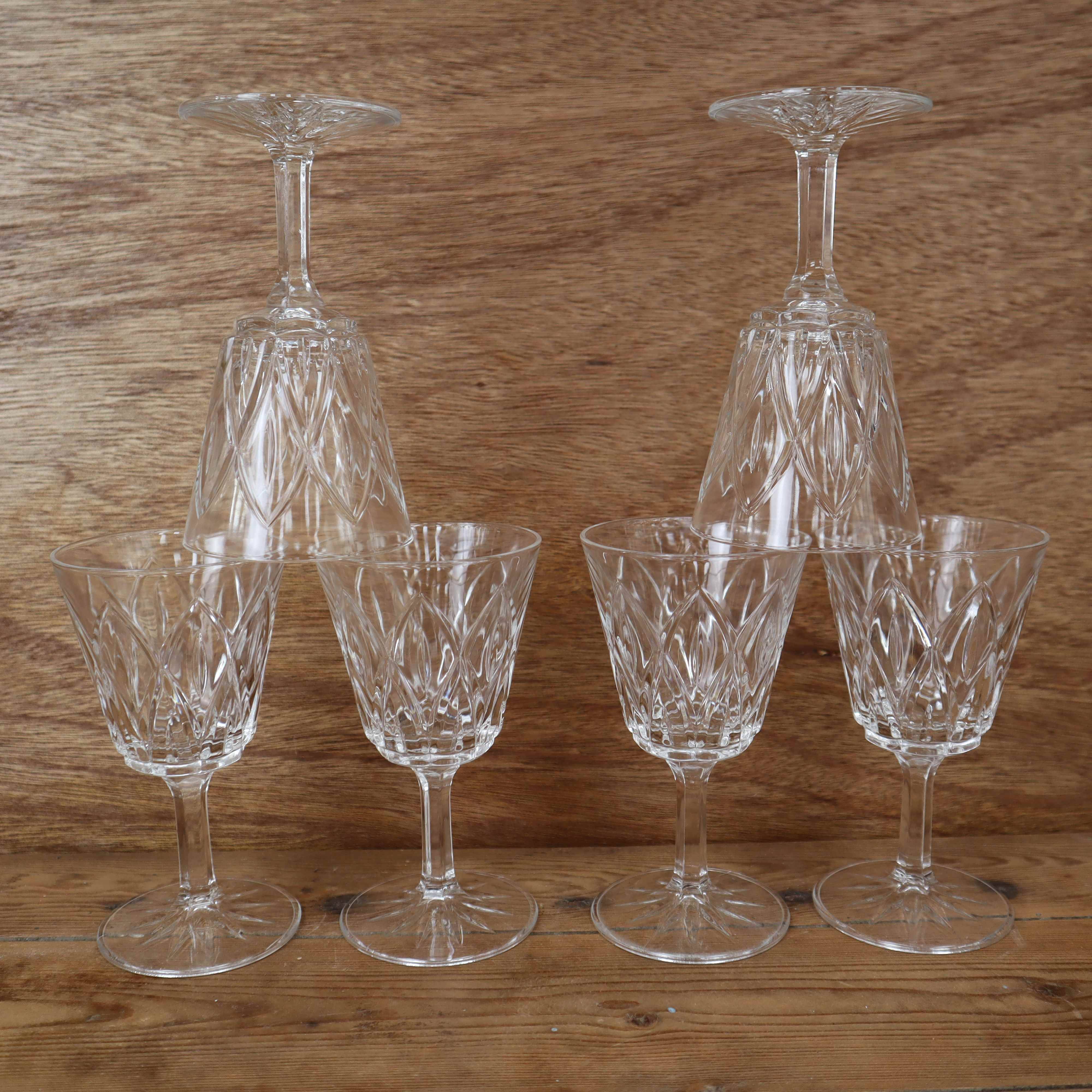 Set of 6 Arlequin red wine glasses in Reims crystal glass 1950
