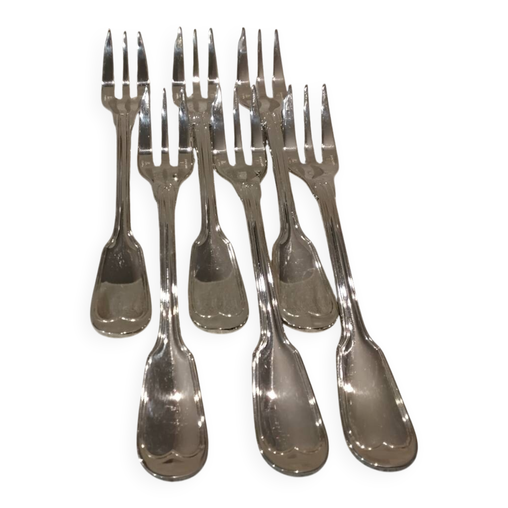6 fourchettes à gateaux métal argenté orfèvre Christofle Chinon 16cm
