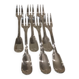 6 fourchettes à gateaux métal argenté orfèvre Christofle Chinon 16cm