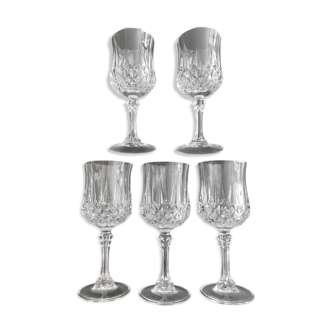 Set of 5 crystal-cut glasses