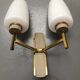Pair of double vintage wall sconces in glass and brass