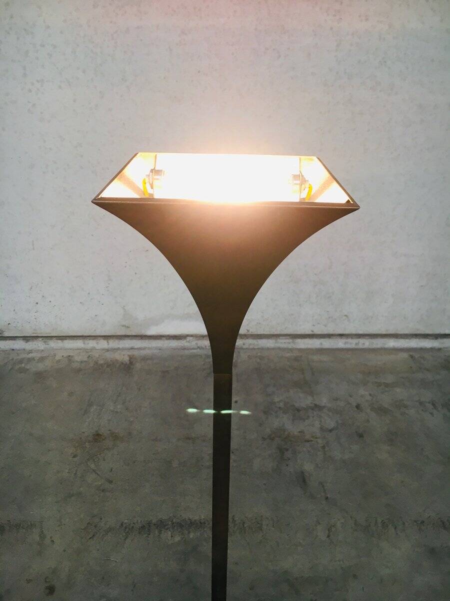 Postmodern Design Brass Fluted Torchiere Floor Lamp by Relco, Italy, 1980s