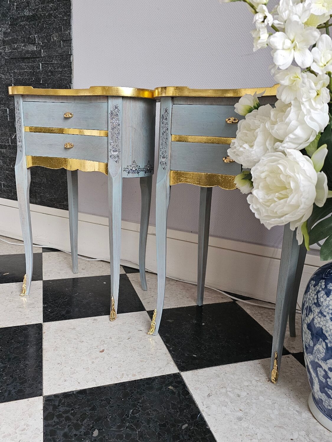 Louis XV style bedside table in marquetry