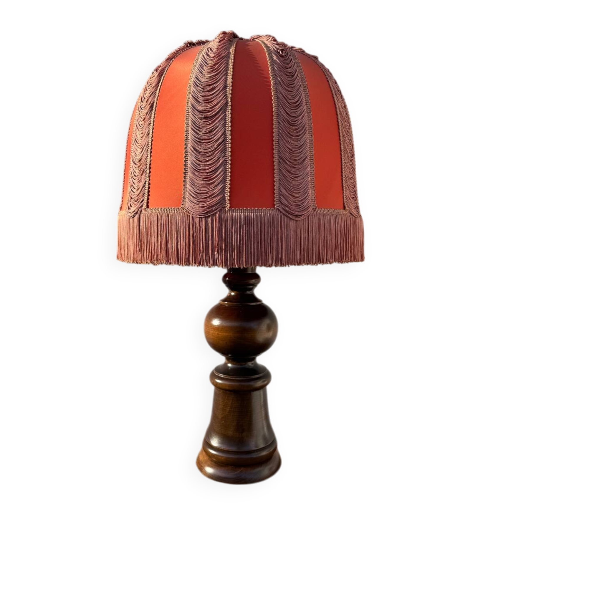 Large 1960s bell-shaped lamp with fringed shade